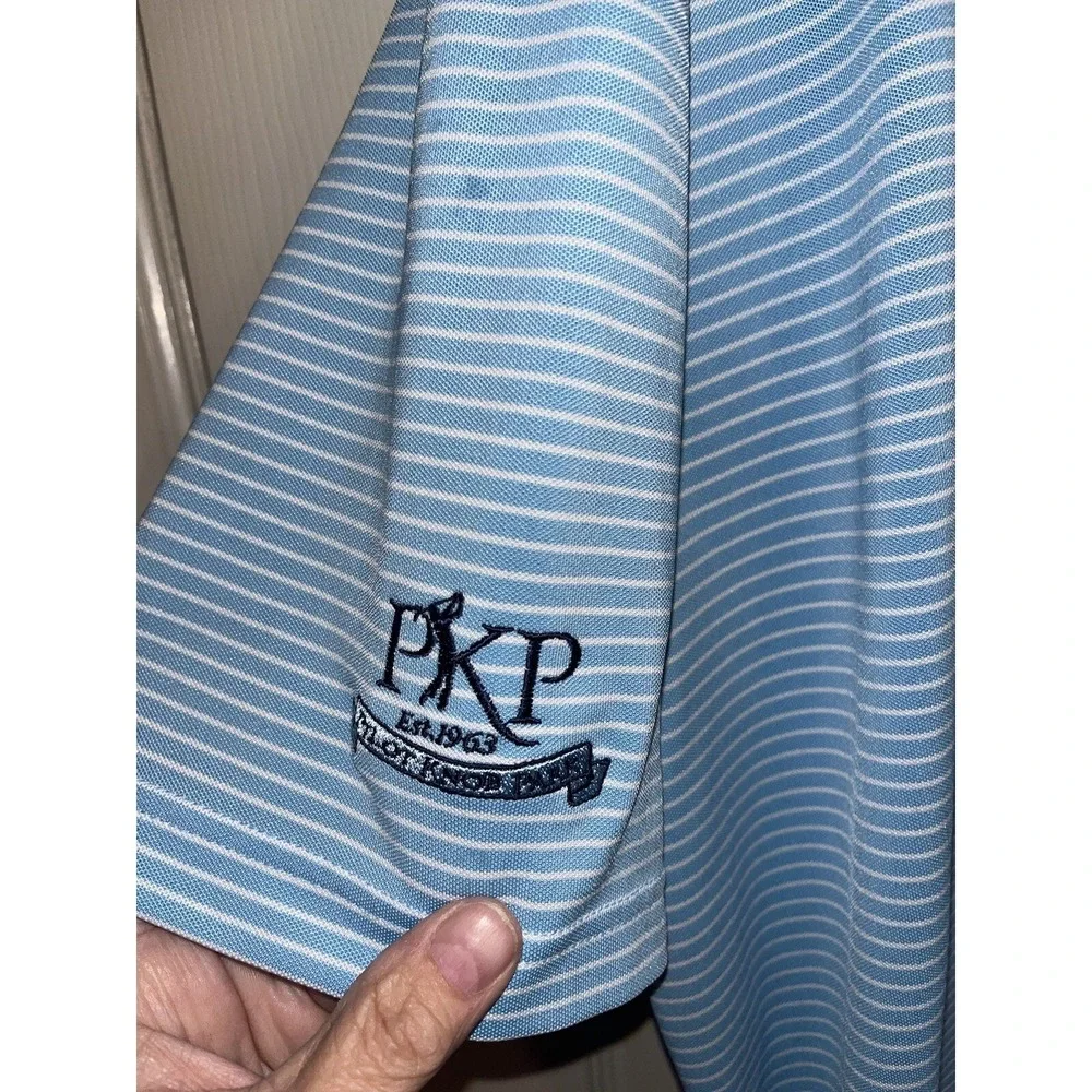 Stitch Polo Shirt Mens Large Blue Stripe Stretch Golf Preppy Adult‎ Logo